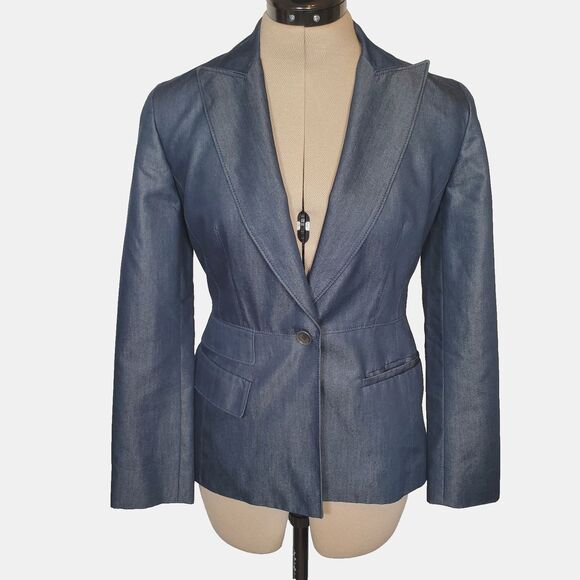 Emanuel Ungaro Jackets & Blazers - Vintage Emanuel Ungaro Women Denim Blazer Size 2P Blue Lightweight Tailored Fit